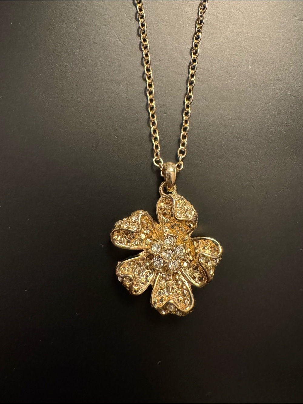 SHA Gold Tone Crystal Flower Pendant Necklace - 16”
